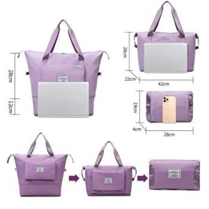 Expandable travel duffel bag showing extra storage capacity