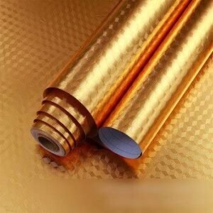 Full roll of Grofly 5m gold kitchen backsplash sticker, self-adhesive and waterproof.