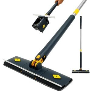 "Self-wringing microfiber mop with rotating head for all surfaces"