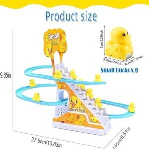 Ducks climb a roller coaster track for toddlers"