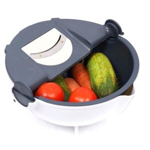 Slicer and grater set for fast vegetable cutting with rotating basket