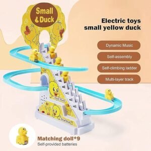 "Duck race track with LED lights, perfect for kids 3+ years"