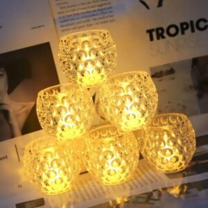 Cracle Glass Tea Light Candle Holder with glowing light