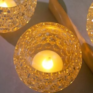 Cracle Glass Tea Light Candle Holder on a coffee table