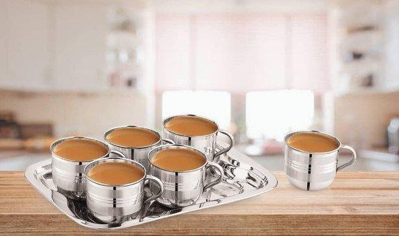 Intricate Flower Design on Tea Cups Flower Design on Stainless Steel Tea Cups