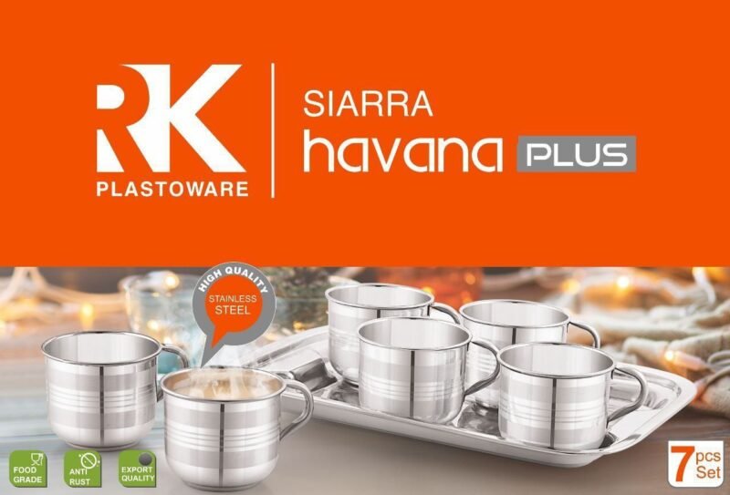 Stainless Steel Tea Cup Set of 6 with Tray : Stainless Steel Tea Cup Set with Tray