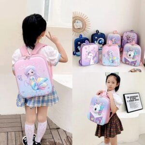 Front view of the 3D unicorn print kids backpack