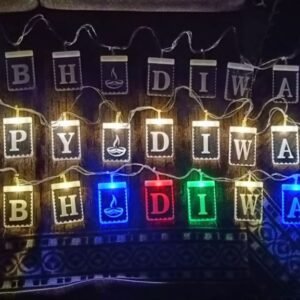 "Colorful LED lights spelling out alphabet letters for a fun kids' bedroom."