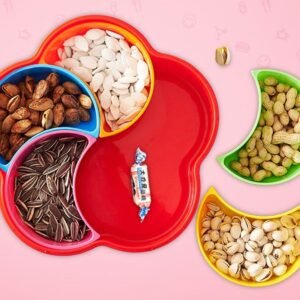 "Multi-Sectional Snack Serving Tray with Lid and compartments for candy and