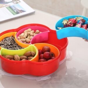 Round food storage organizer with divided sections"