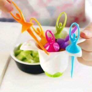 Colorful dancing doll fruit fork set with stand for serving fruits and appetizers