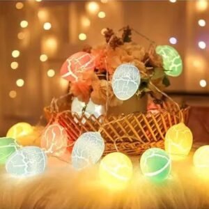 "LED Easter Egg String Lights in pastel colors hanging in a kids' room"