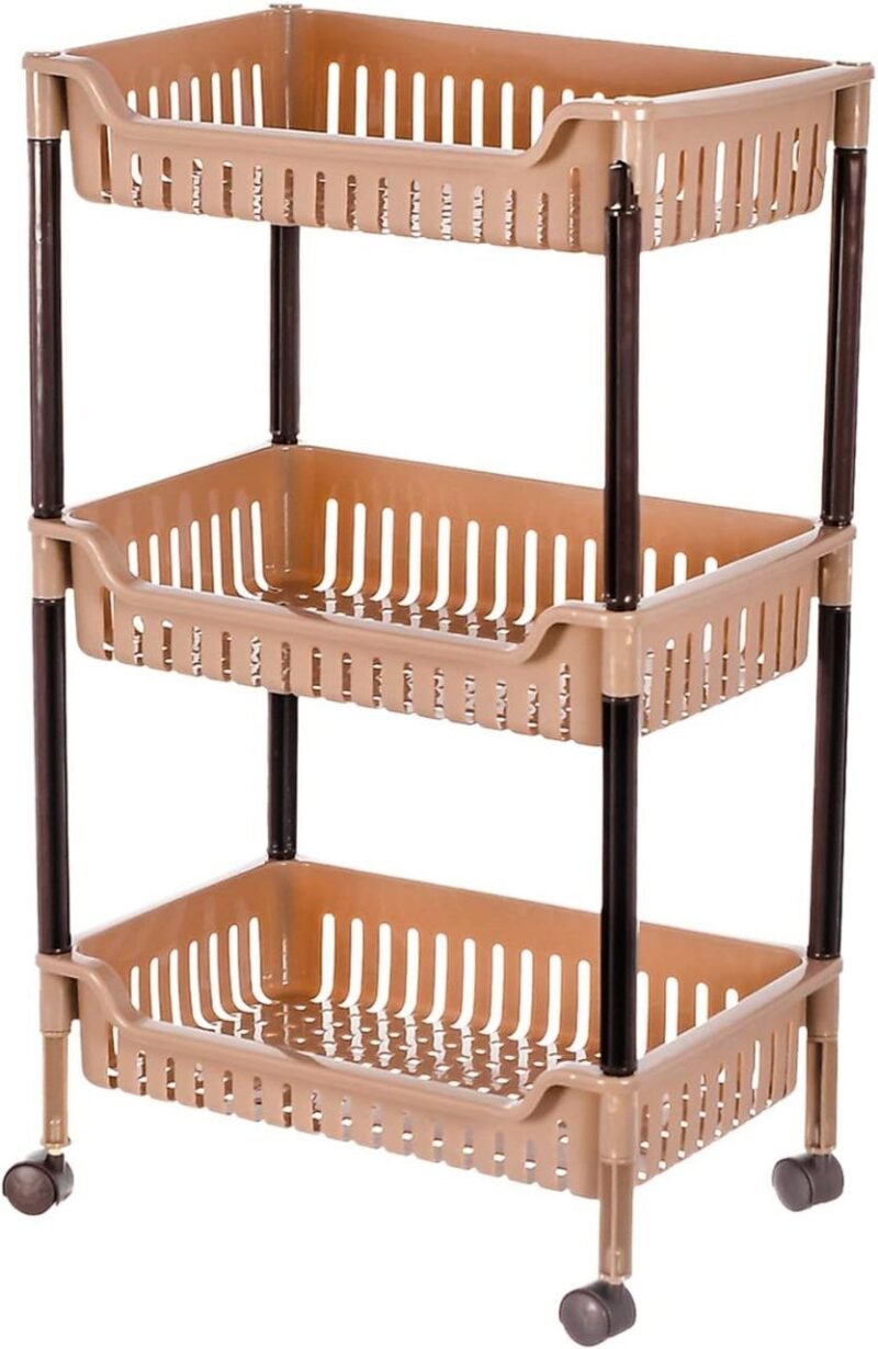 "3 Tier Plastic Storage Cart with wheels front view"