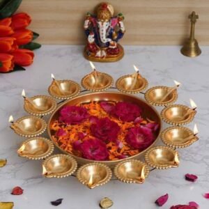"10-inch diya shape flower decorative piece with traditional Indian design"
