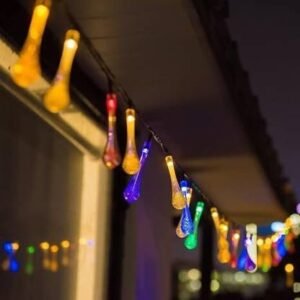 Color-changing LED raindrop lights creating a vibrant atmosphere at a party.