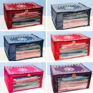Close-up of a zippered saree storage bag