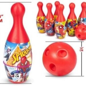 Full view of the Spiderman bowling set with packaging