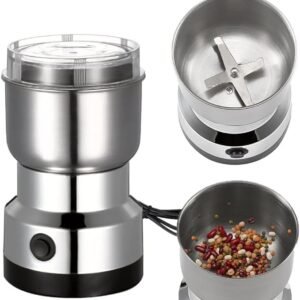 Close-up of Nima coffee and spice grinder attachment in stainless steel