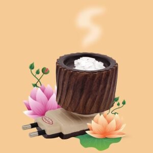 Electric Wooden Kapoor Dani with easy on/off switch for safe aroma diffusion.