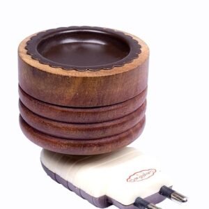 Front view of Electric Wooden Kapoor Dani, eco-friendly camphor diffuser for puja and meditation.