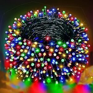 "Outdoor view of VERVENIX 45 Meter Copper LED String Lights glowing at night"