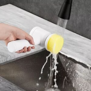 Electric cleaning brush scrubbing kitchen tiles with power rotating head