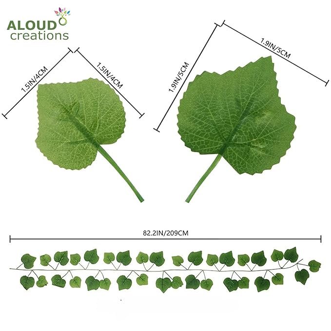 aloud-creations-12pc-artificial-green-leaf-vines-80-leaves-home-decor.webp Aloud Creations 12-piece artificial green leaf vine set with 80 realistic faux leaves for home, wall, balcony, and party decoration