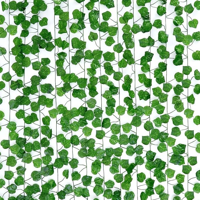 aloud-creations-12pc-artificial-green-leaf-vines-80-leaves-home-decor.webp Aloud Creations 12-piece artificial green leaf vine set with 80 realistic faux leaves for home, wall, balcony, and party decoration