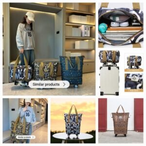 Printed expandable rolling duffle bag with wheels