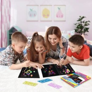 Big Rainbow Scratch Art Note Pad with wooden stylus for kids creative drawing and colorful DIY artwork