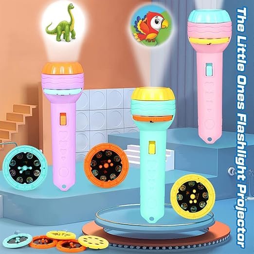 6 Slides 48 Patterns Mini Projector Torch Toy for Kids | Educational Projection Flashlight Night Light Learning Toy 6 Slides 48 Patterns Mini Projector Torch Toy with educational image projection, flashlight, and bedtime night light for kids.