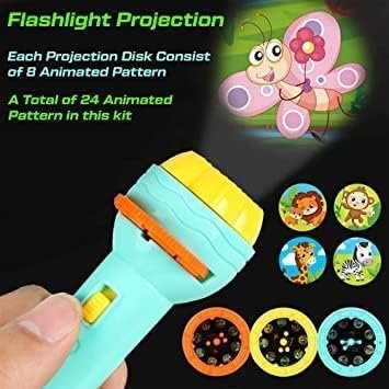 6 Slides 48 Patterns Mini Projector Torch Toy for Kids | Educational Projection Flashlight Night Light Learning Toy 6 Slides 48 Patterns Mini Projector Torch Toy with educational image projection, flashlight, and bedtime night light for kids.