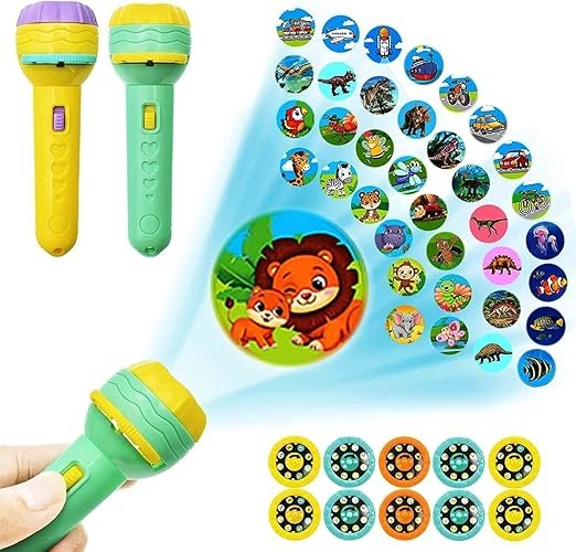 6 Slides 48 Patterns Mini Projector Torch Toy for Kids | Educational Projection Flashlight Night Light Learning Toy 6 Slides 48 Patterns Mini Projector Torch Toy with educational image projection, flashlight, and bedtime night light for kids.