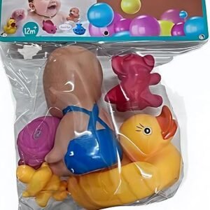 Baby Doll, Duck and Elephant 7-piece multicolour bath toy set for babies aged 12 months and above, safe and fun water play toys.