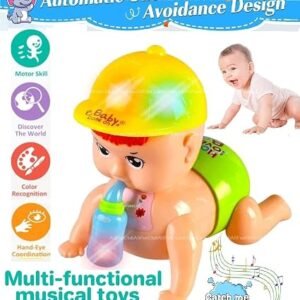 Interactive crawling baby musical toy with colorful lights, realistic movement, and sound effects for infants aged 6 months and above