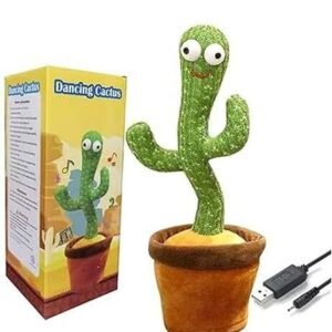 USB powered dancing cactus electronic plush toy in green and brown with singing, interactive musical learning features for kids