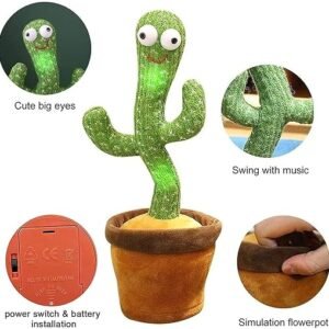 USB powered dancing cactus electronic plush toy in green and brown with singing, interactive musical learning features for kids