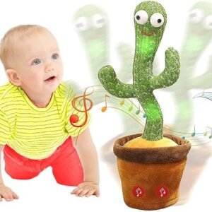 USB powered dancing cactus electronic plush toy in green and brown with singing, interactive musical learning features for kids