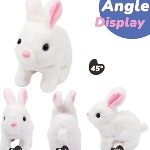 Interactive hopping bunny rabbit toy with sound, wiggling ears, twitching mouth and nose for babies, toddlers and preschool kids.