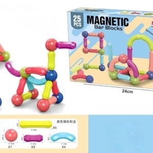 Magnetic Bar Blocks 25-piece colorful STEM building set for kids ages 3+, educational magnetic construction toy for creative learning.