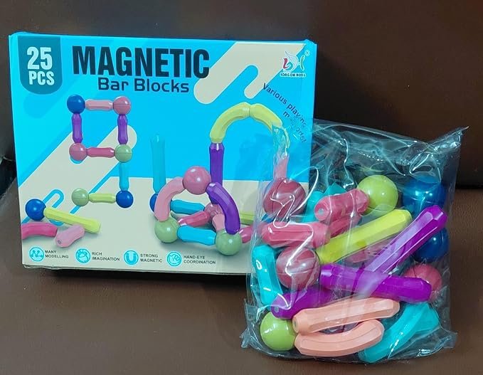 Magnetic Bar Blocks, 25 Piece Building Set Ages 3+ Magnetic Bar Blocks 25-piece colorful STEM building set for kids ages 3+, educational magnetic construction toy for creative learning.
