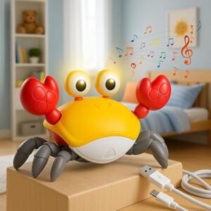 Rechargeable Crawling Crab Baby Toddlers Toy for Kids Infant Tummy Time | Interactive Moving Toys for Babies 12 Months Electric Sensor Musical Dancing Walking Crab Toy Gift for Kids 1 2 3 Year