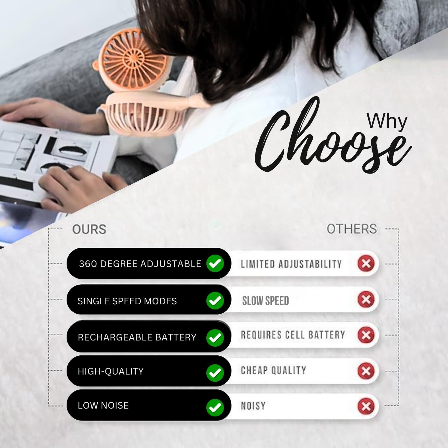 Rechargeable Neck Fan (4) Portable Personal Cooling Fan