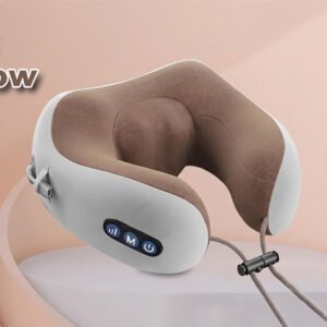 Rechargeable Neck Pillow Massager with 3 Modes, U-Shape 360° Travel Neck Support | Memory Foam Cervical Pillow for Pain Relief, Vibration Massage for Flights, Home, Office, Car (Brown)