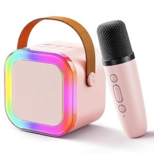 Rechargeable Wireless Mini Portable Bluetooth Karaoke Machine | Bluetooth Speaker with Microphone & LED Lights - Kids Music Singing Toys for Girl Boy Birthday Gift Ideas