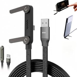 USB Type-C Fast Charging Cable 240 W with Built-in Phone Stand - 2 in 1 Invisible Holder Charging Cord, Multi Angle Foldable Stand for Gaming, Office, Travel & Car Use