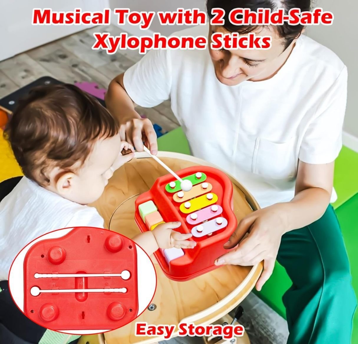 2 in 1 Xylophone and Mini Piano (4) Colorful 2-in-1 xylophone and mini piano musical toy for kids and toddlers