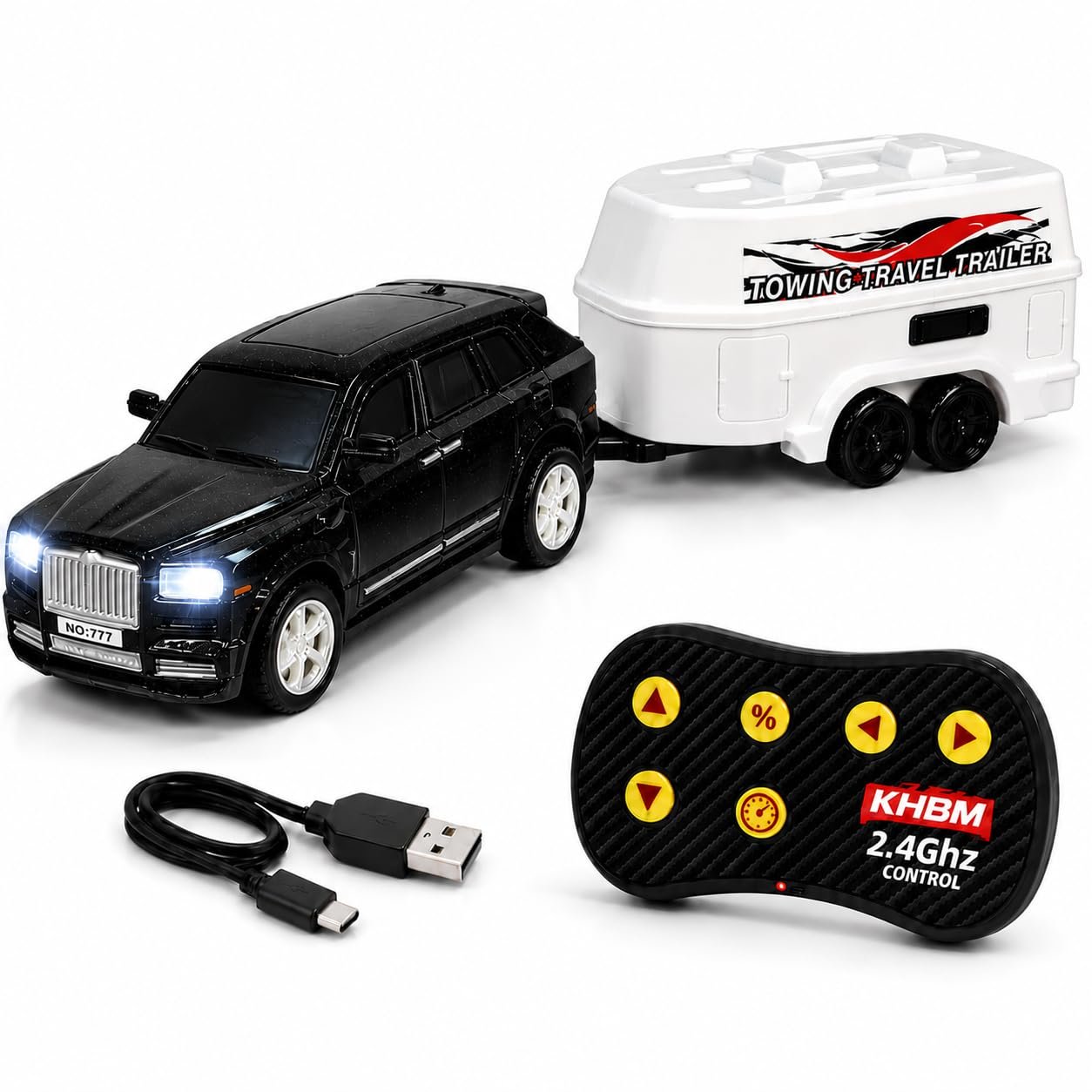 Black RC Pickup Truck with Travel Trailer 1