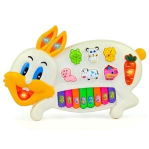 Rabbits Musical Piano with 3 Modes Animal Sounds, Flashing Lights & Wonderful Music,Plastic,White