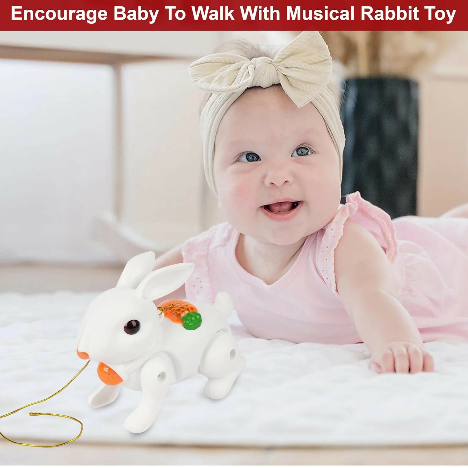 Crawling Rabbit Toy – Musical with Lights & Sounds for Kids – Pink (1)
